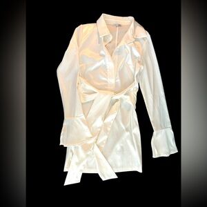 Sexy satin mini dress with bell sleeves